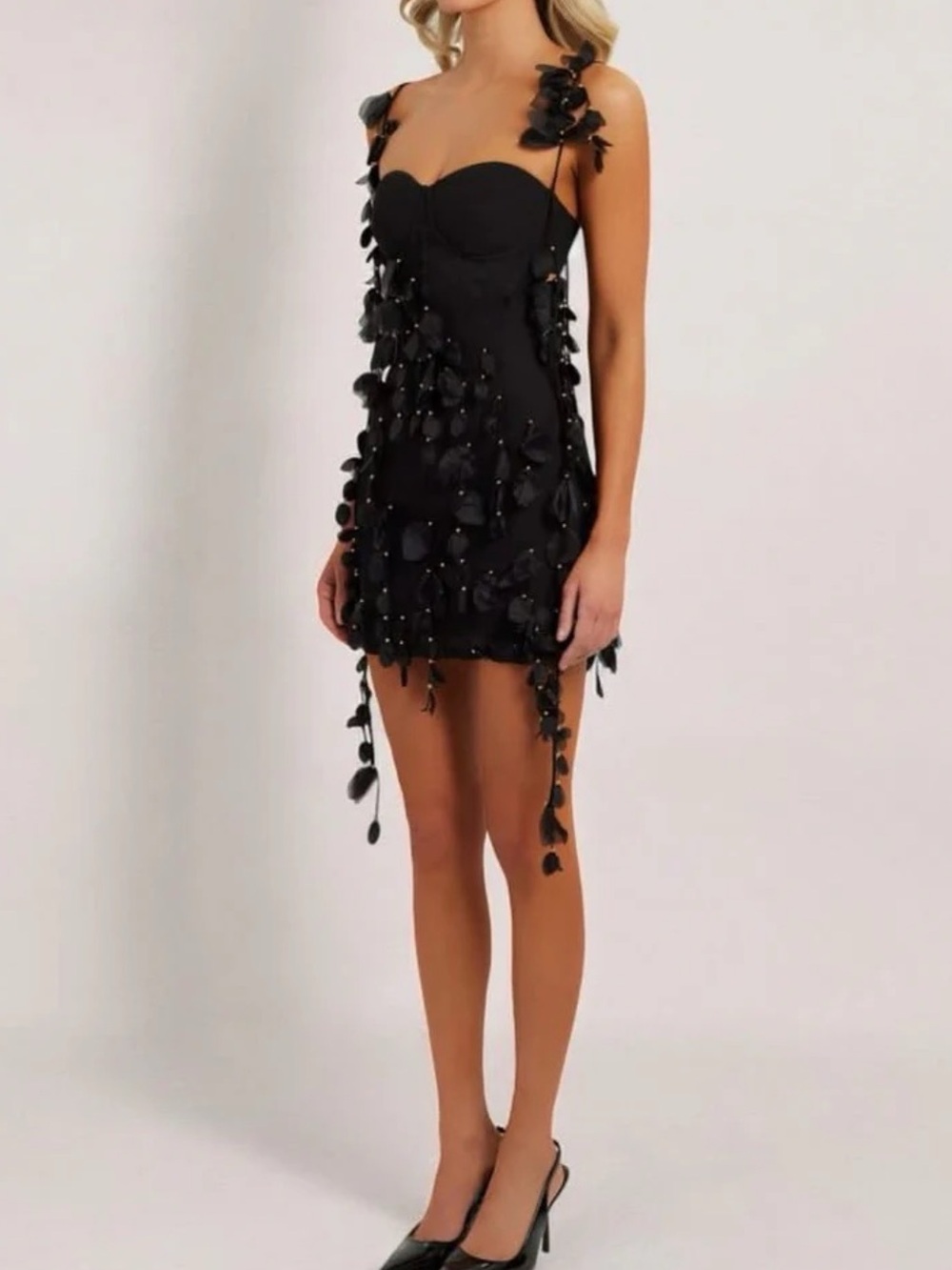 Heiress Beverly Hills NWT Petal Mini Dress Medium Black Embellished Bustier